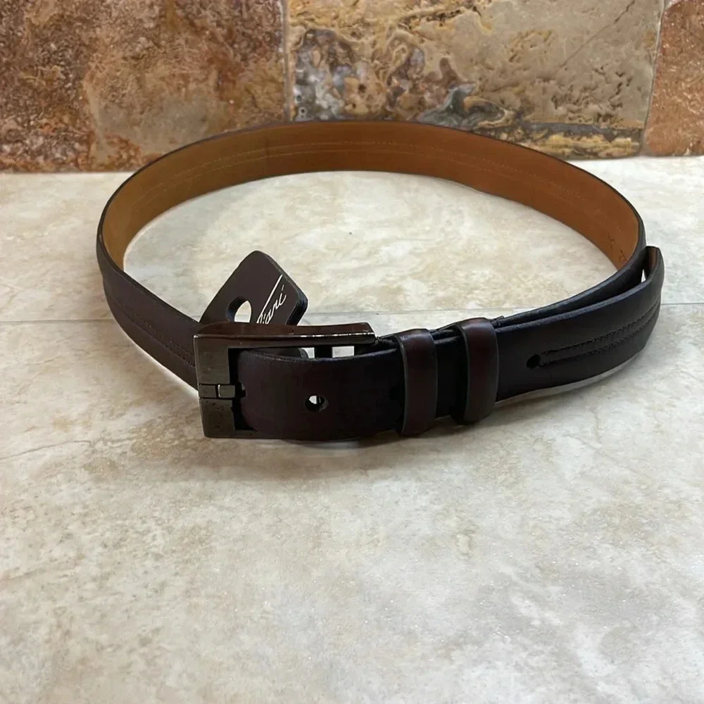 Tulliani Belt Size 34 Italian Calfskin Leather 4522 Dark Brown